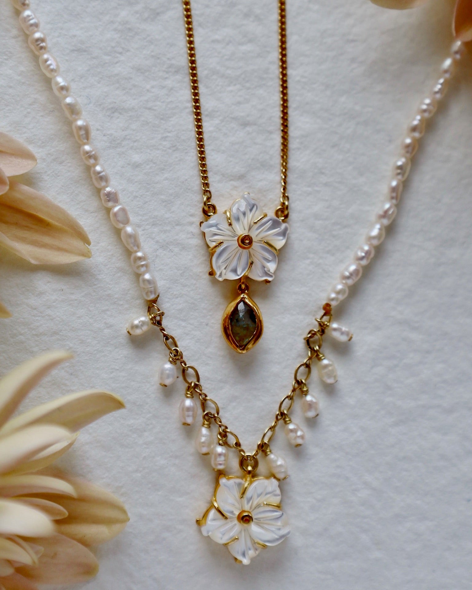 Plumeria Necklace White Pearl