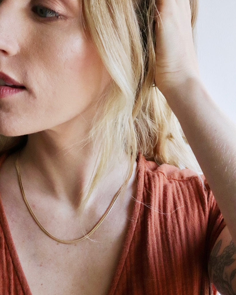 Slinky Gold Flat Herringbone Chain Necklace