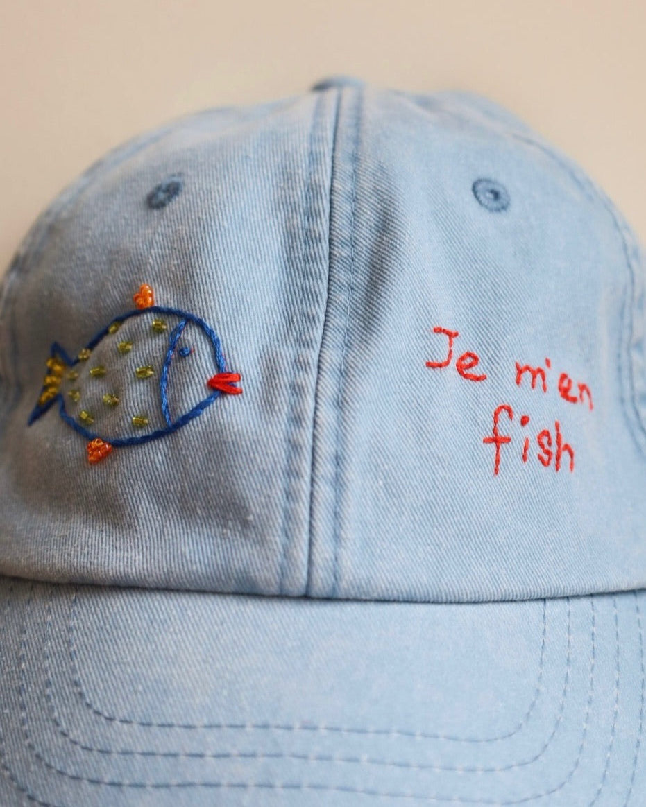 Embroidered Je me'n Fish "I don't care" Hat