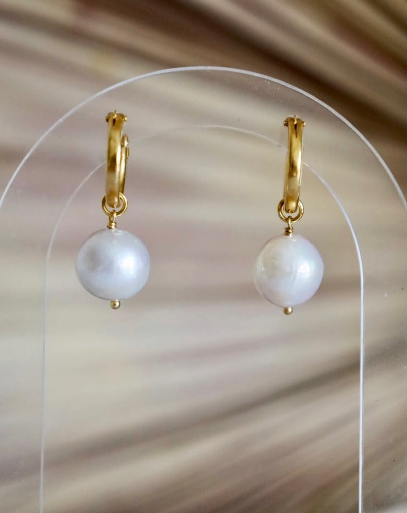 White Baroque Pearl Hoop Earrings