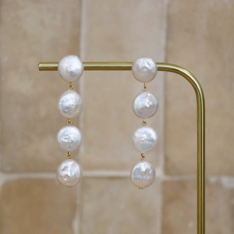 Four Tiered White Keishi Pearl Earrings