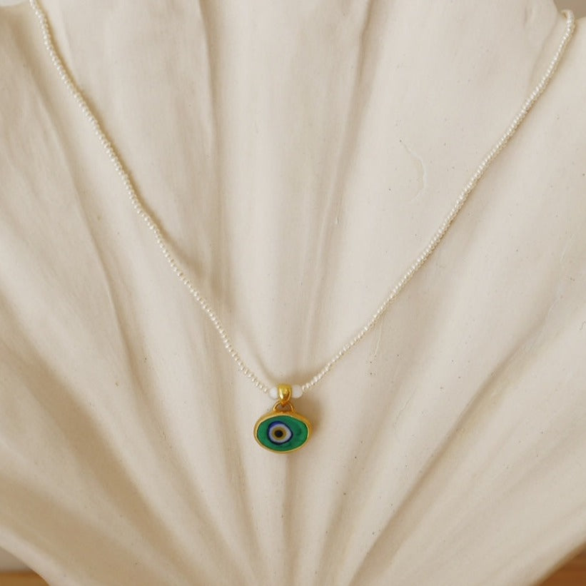 Mya Evil Eye White Pearl Necklace