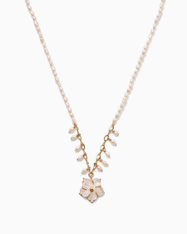 Plumeria Necklace White Pearl