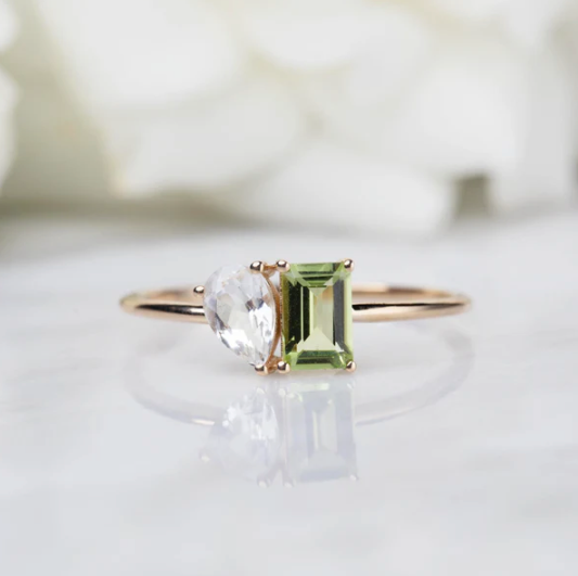 Peridot and Topaz Toi y Moi ring