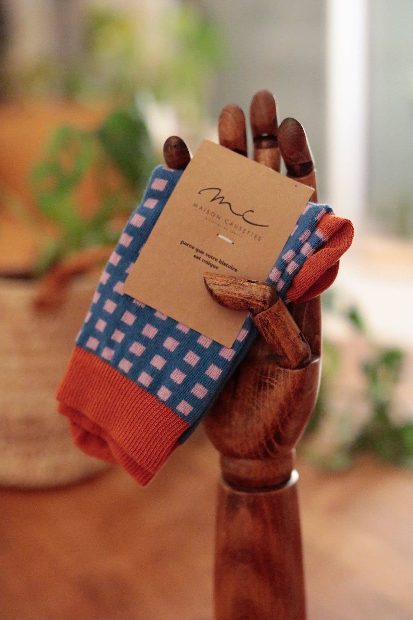 Women's organic cotton socks - Paulette Blue Gingham