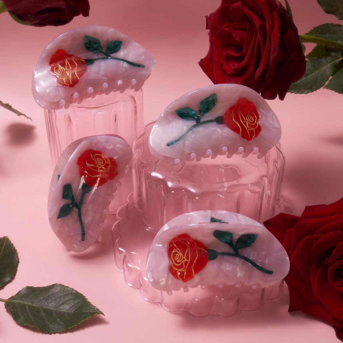 Belle Claw - Red and Pink Rose Flower Acetate Hair Clip