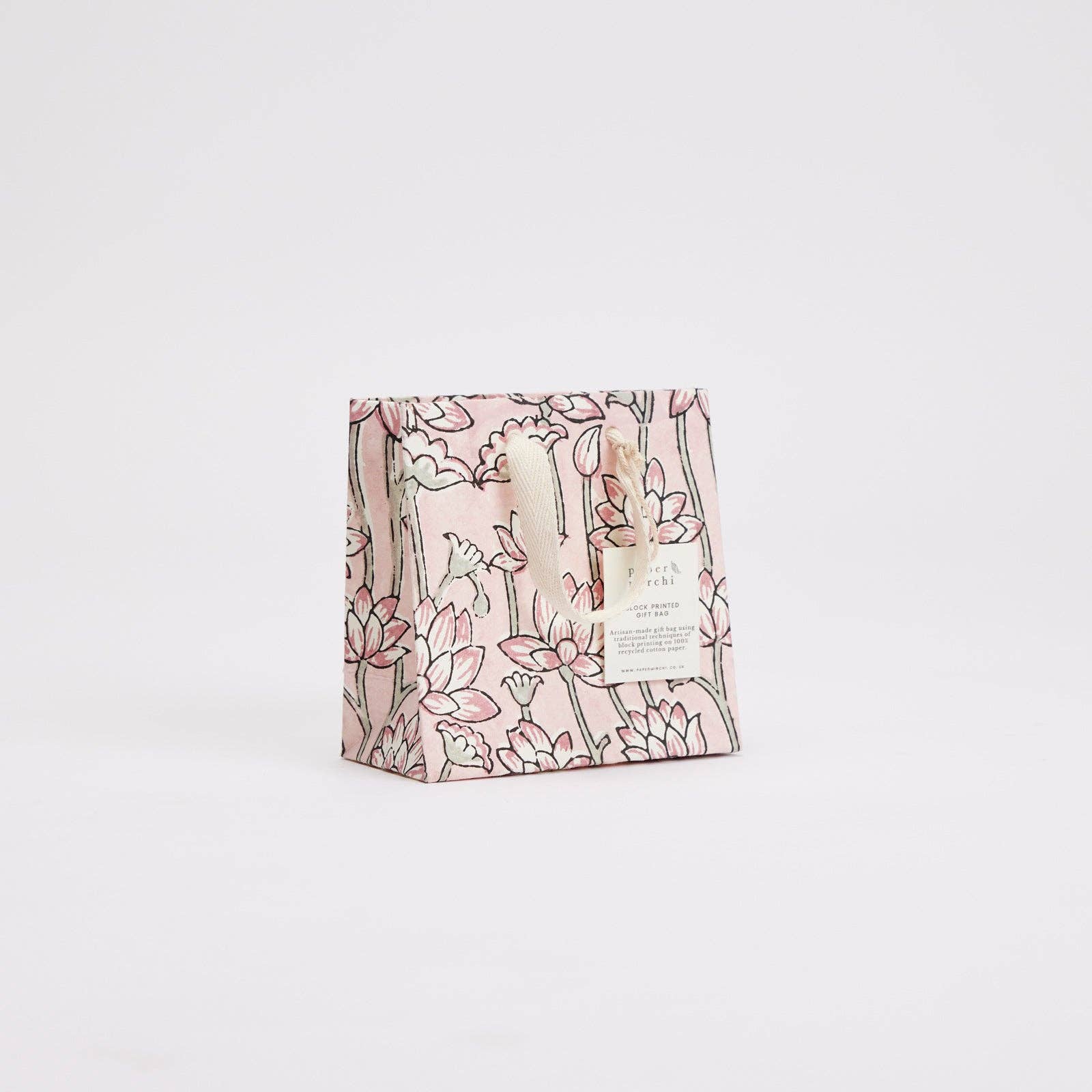 Hand Block Printed Gift Bags (Small) - Pink Earth