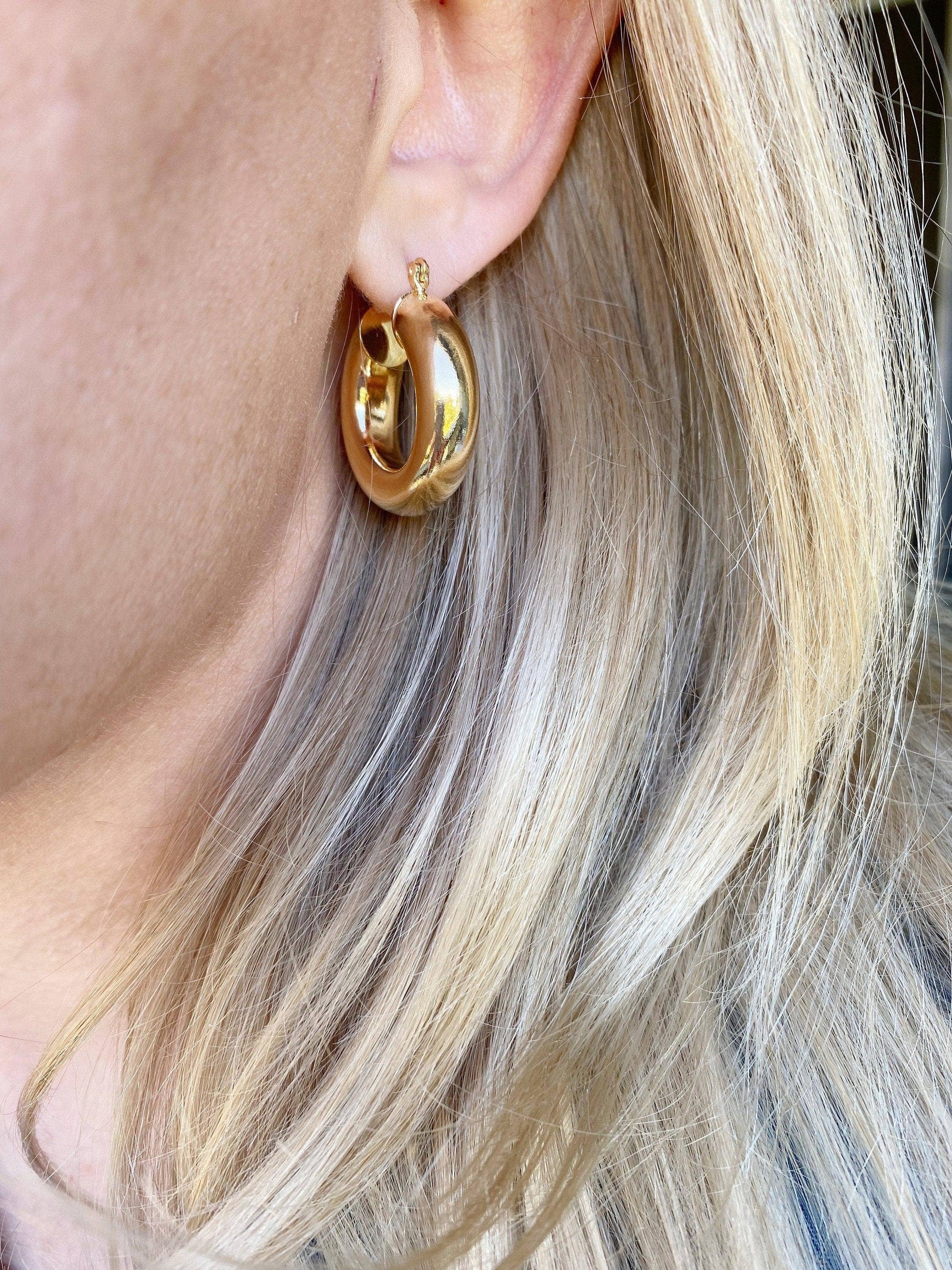 18k Gold Filled Thick Small Hoop Earrings For