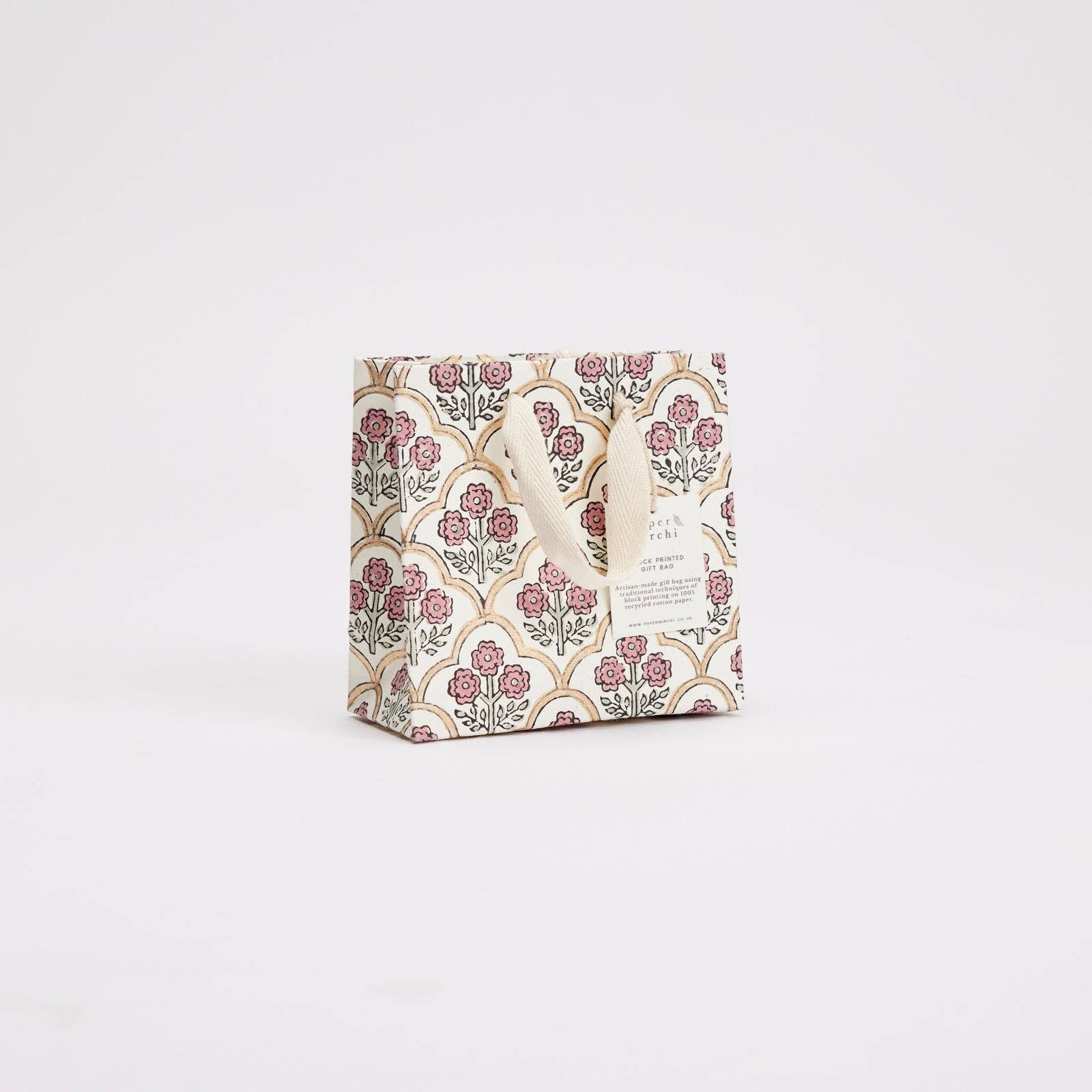 Hand Block Printed Gift Bags (Small) - Pink Earth