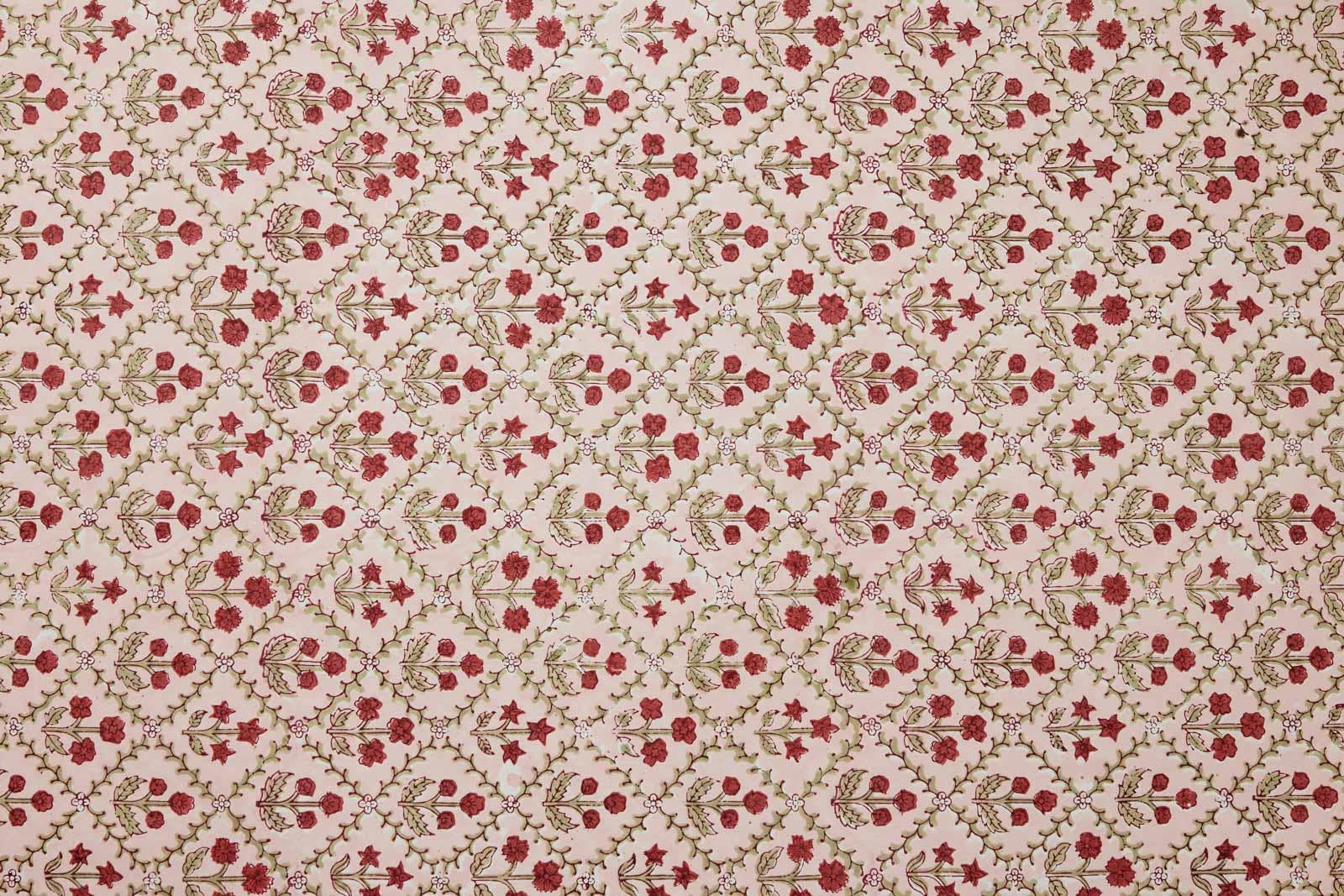 Block Printed Wrapping Paper Sheets - Floral Lattice Winter Red