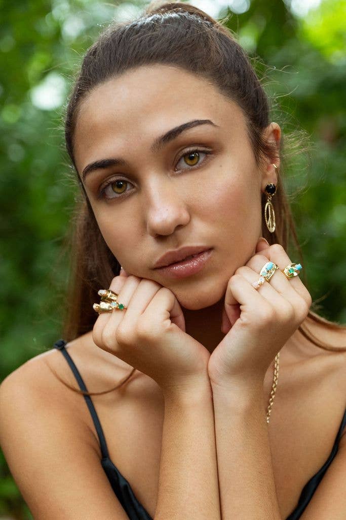 Chunky Signet in Green Onyx and Opal/Gold