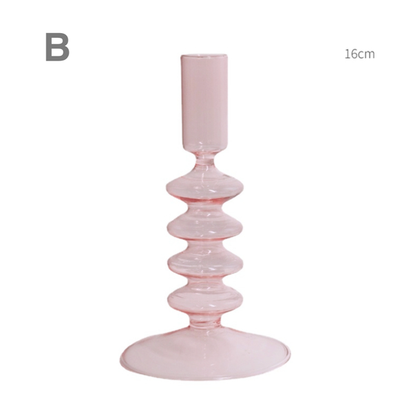 Pink Glass Candlestick Holder