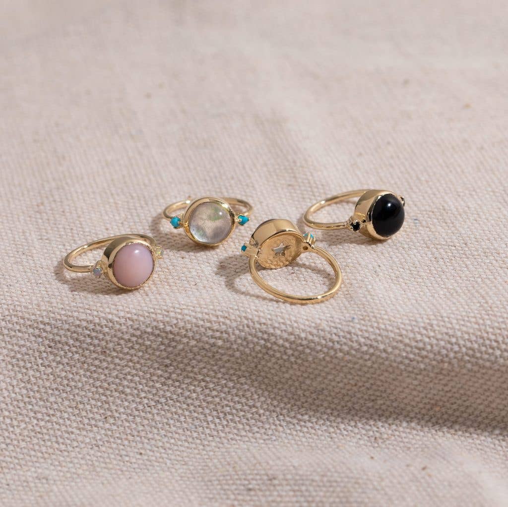 Hidden Star Ring in Moonstone + Turquoise