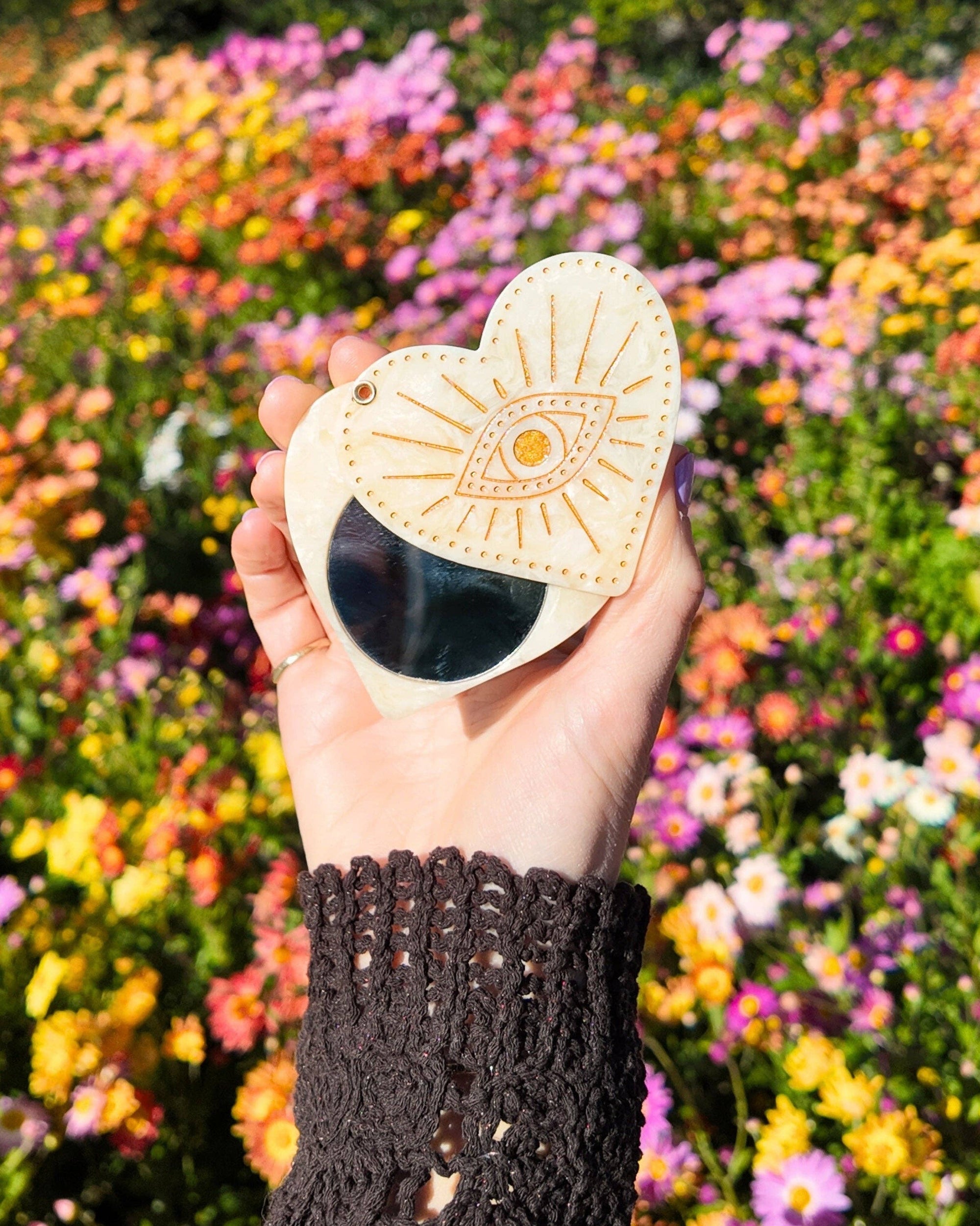 Hand-painted Celestial Heart Compact Mirror