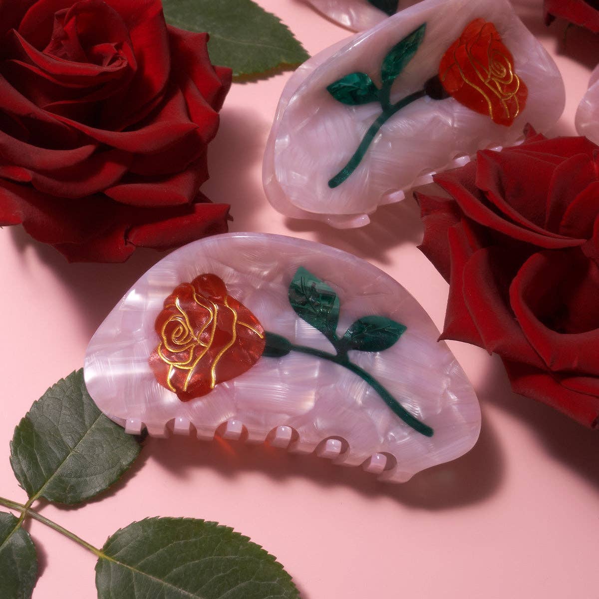 Belle Claw - Red and Pink Rose Flower Acetate Hair Clip