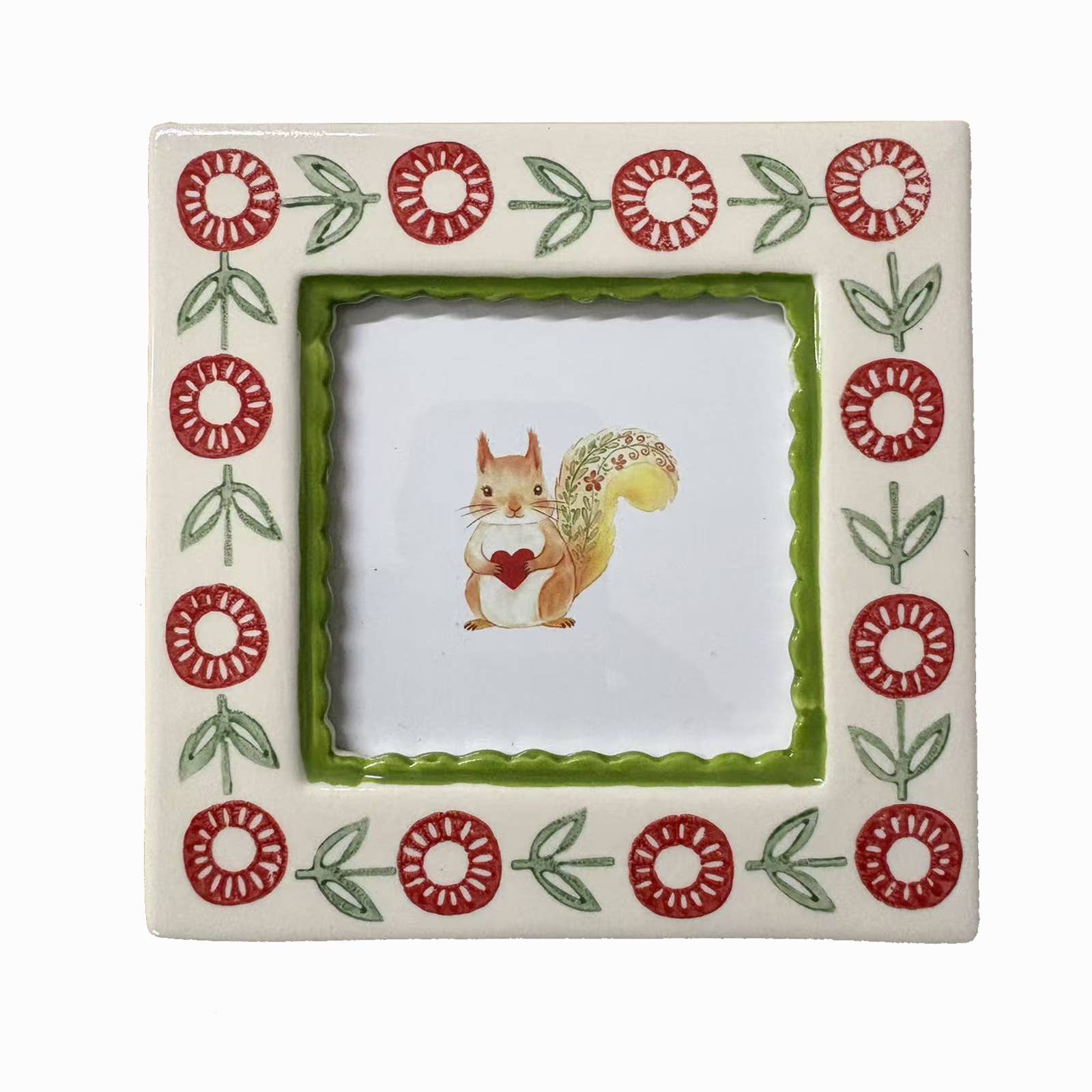 Hand-painted Ceramic Photo Frame, Green Flower