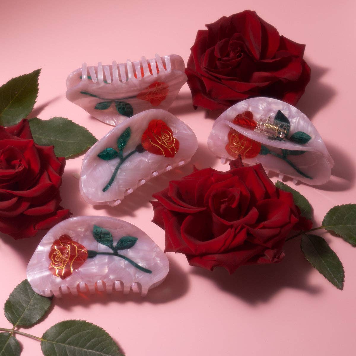 Belle Claw - Red and Pink Rose Flower Acetate Hair Clip