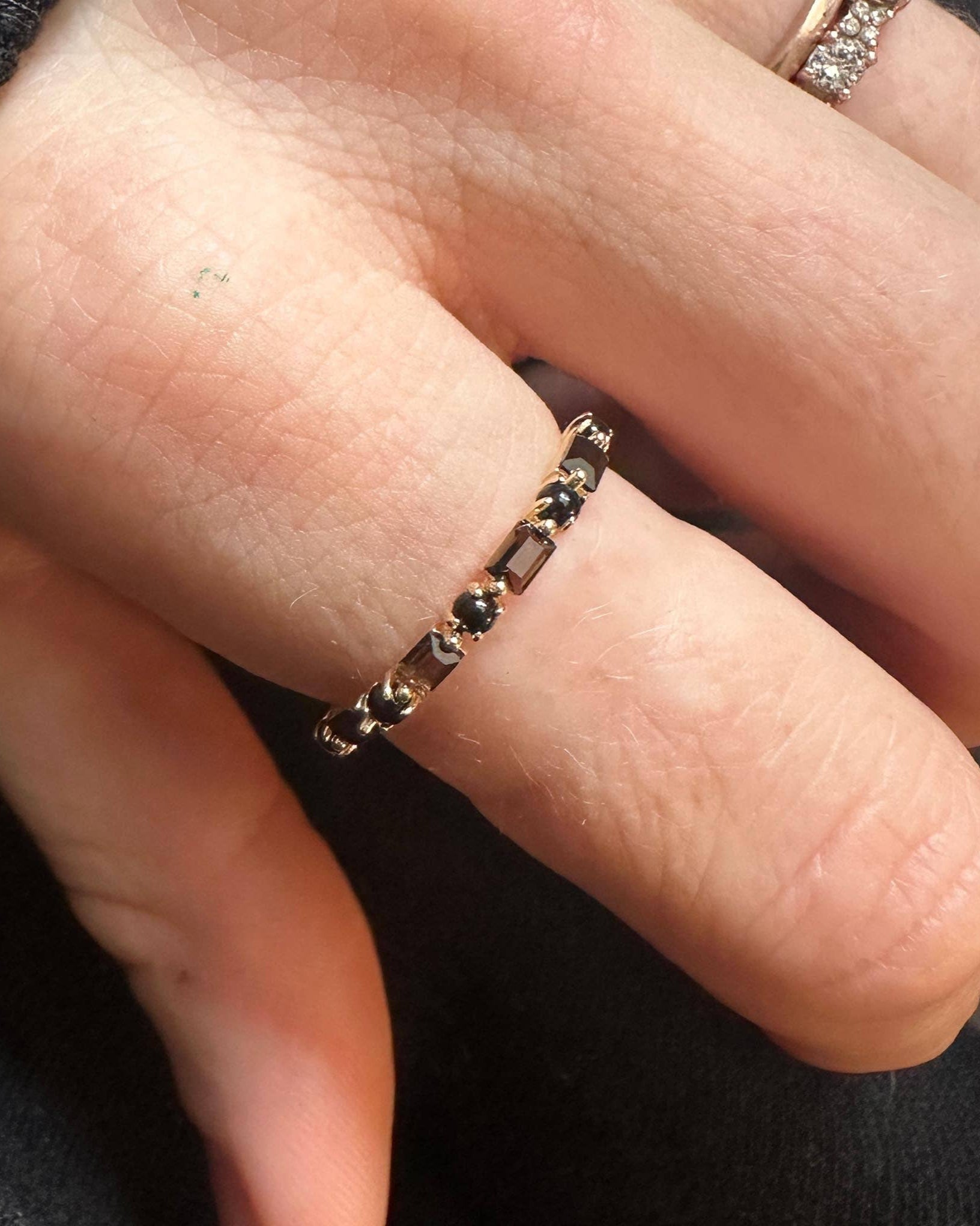 Smoky Quartz & Black Agate Bridge Ring