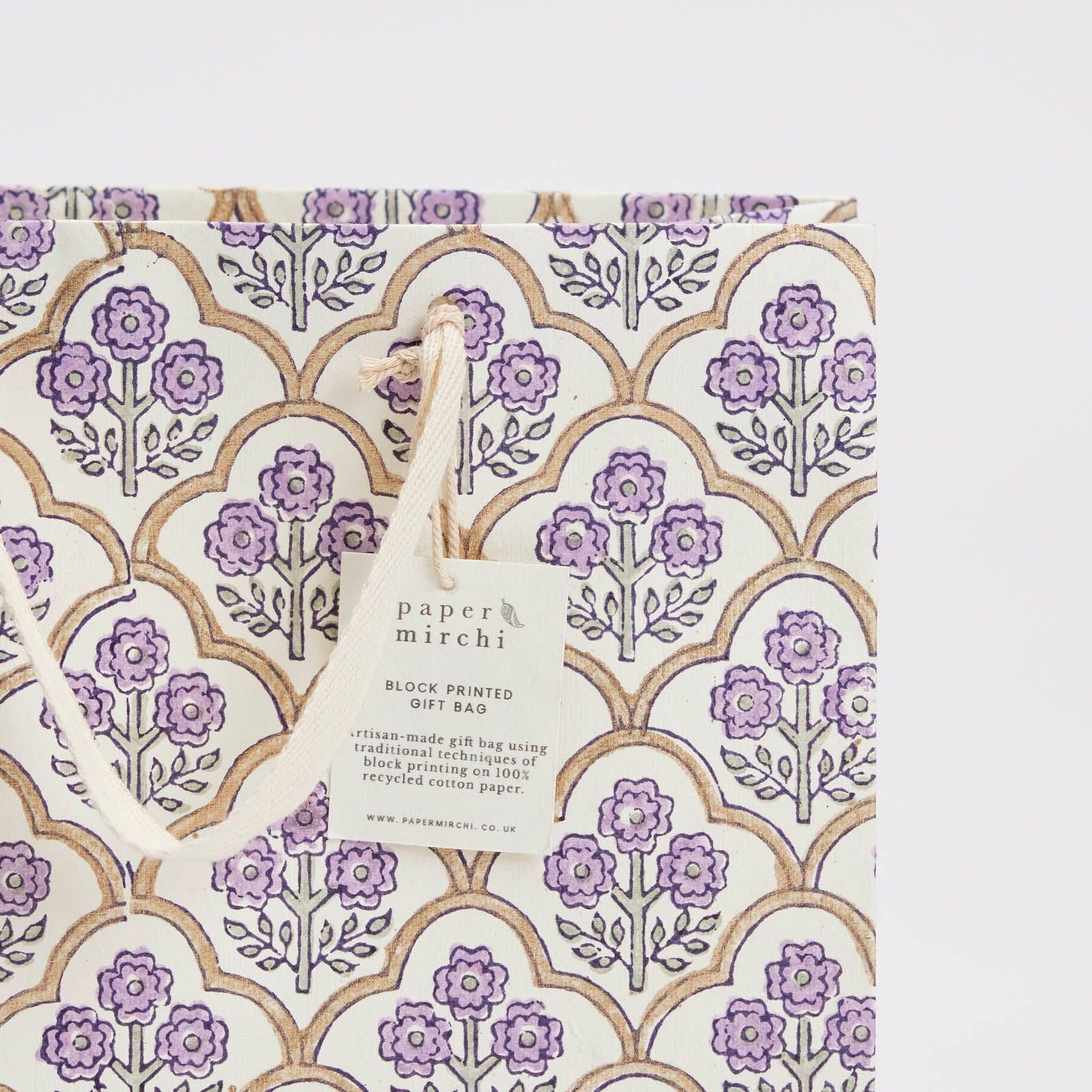 Hand Block Printed Gift Bags (Medium) - Lavender