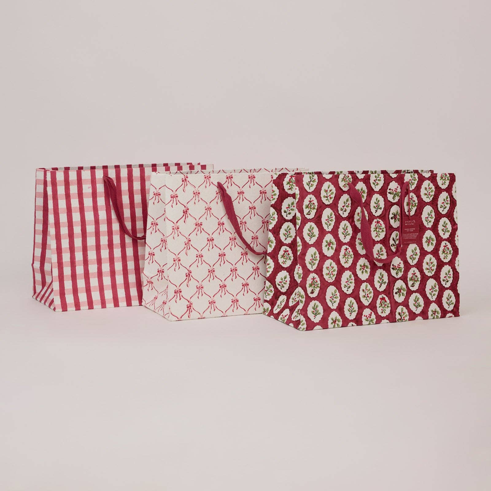 Block Printed Gift Bags (Large) - Christmas Pudding