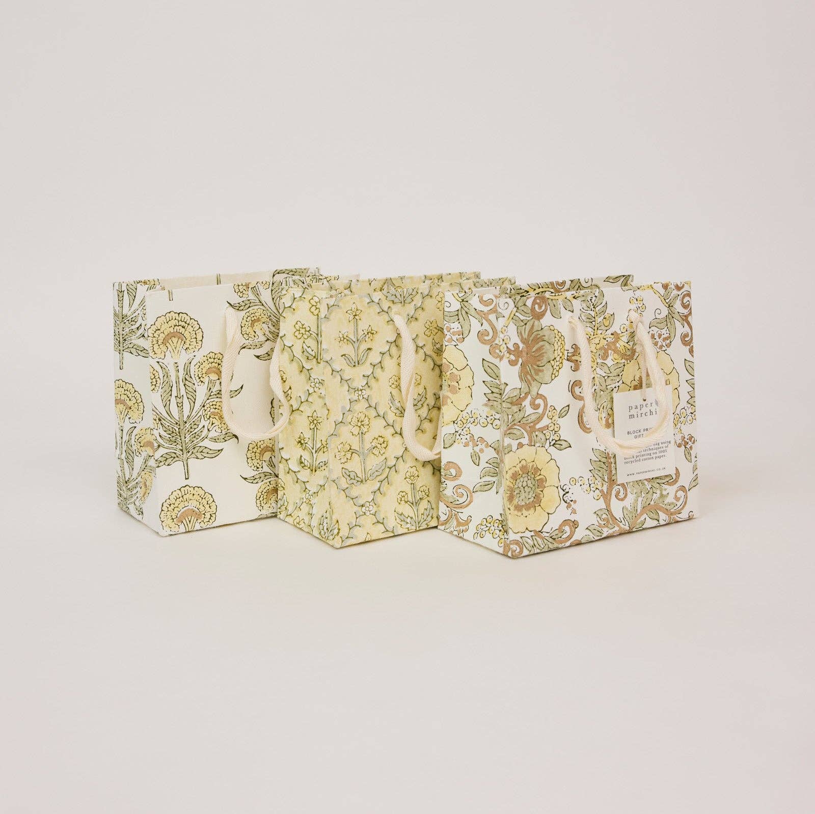 Hand Block Printed Gift Bags (Small) - Buttercream