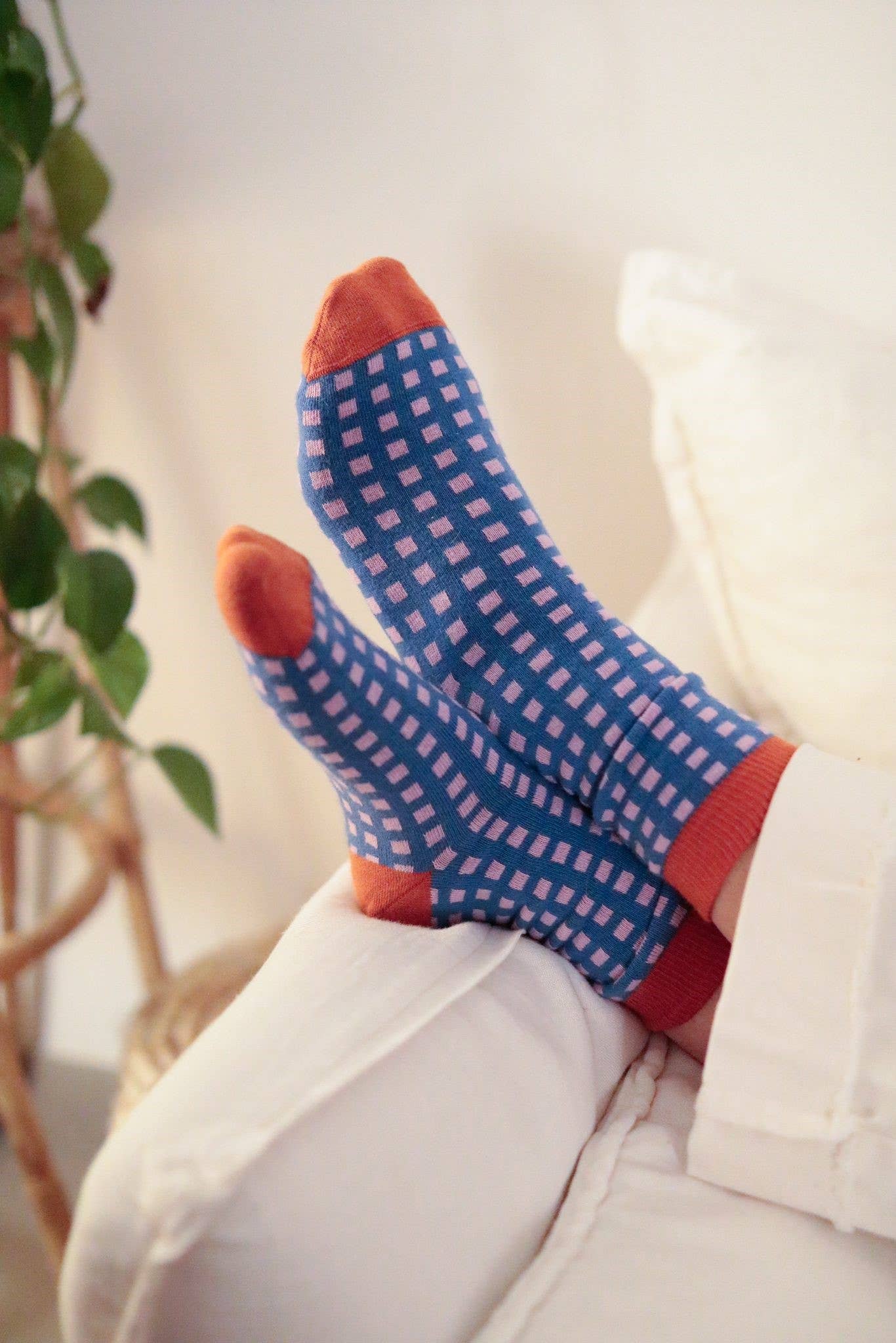 Women's organic cotton socks - Paulette Blue Gingham