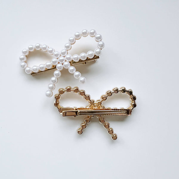 Pearl bow hair clips