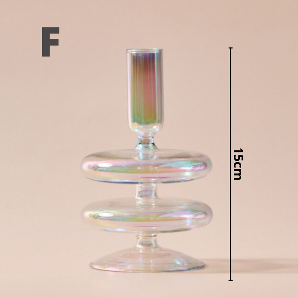 Rainbow Pearl Glass Candlestick Holder