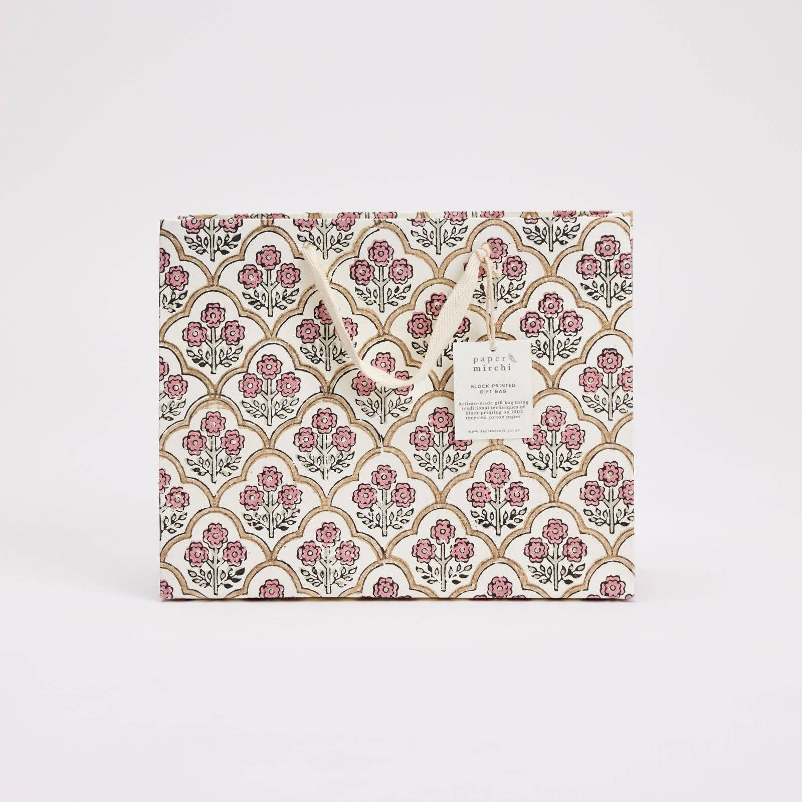 Hand Block Printed Gift Bags (Medium) - Pink Earth