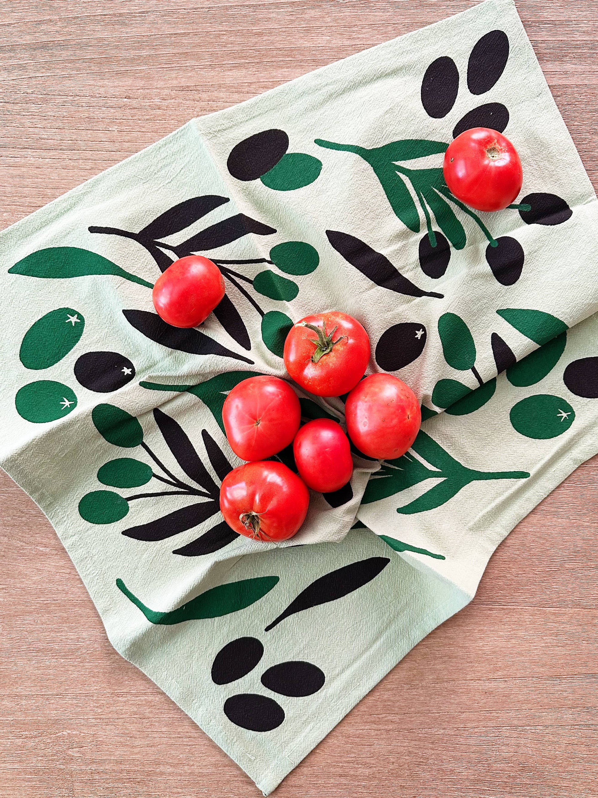 Olive Toss on Sage Green 20" Tea Towel - 100% Cotton