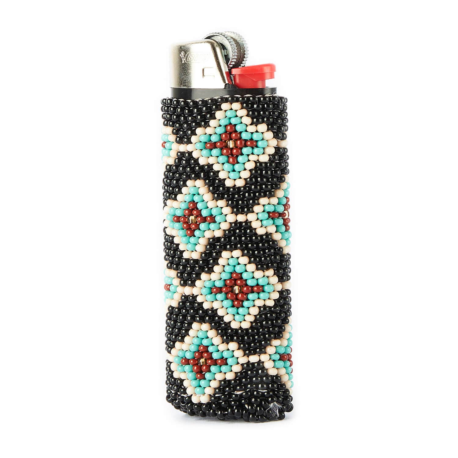 Chocolate Mint Chip -  Beaded Lighter Case in Black & Teal