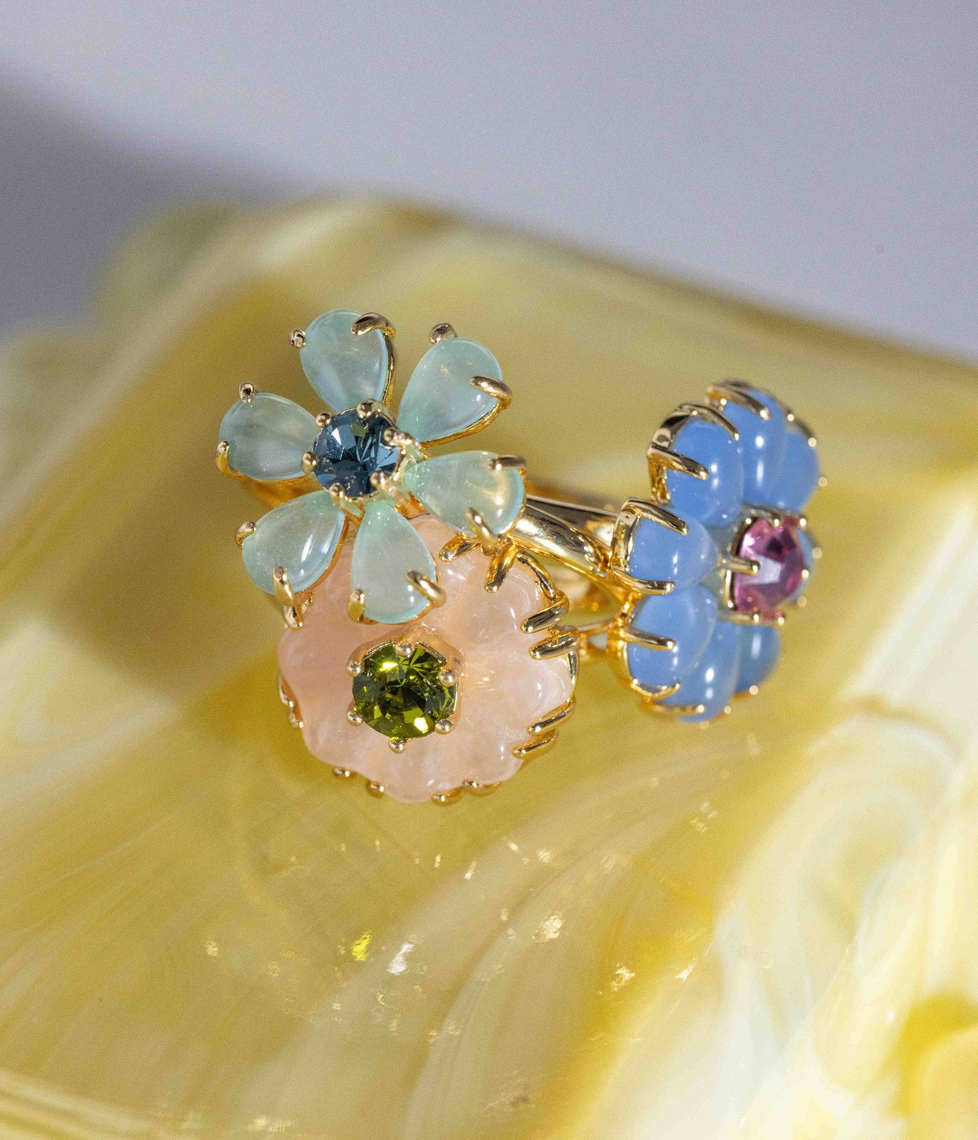 Emeline Flower Ring in Rose Quartz