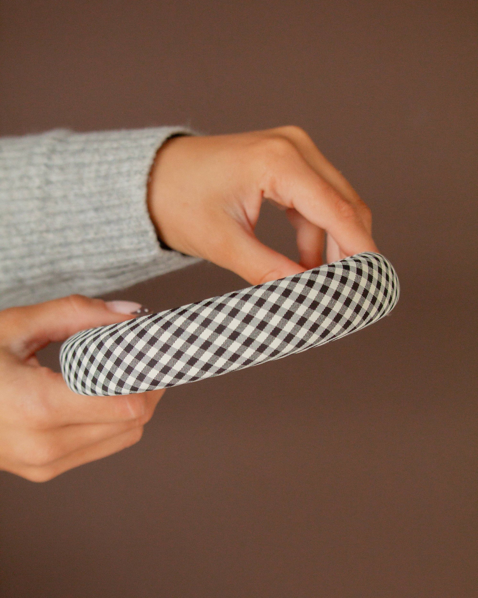 White & Black Checked Headband