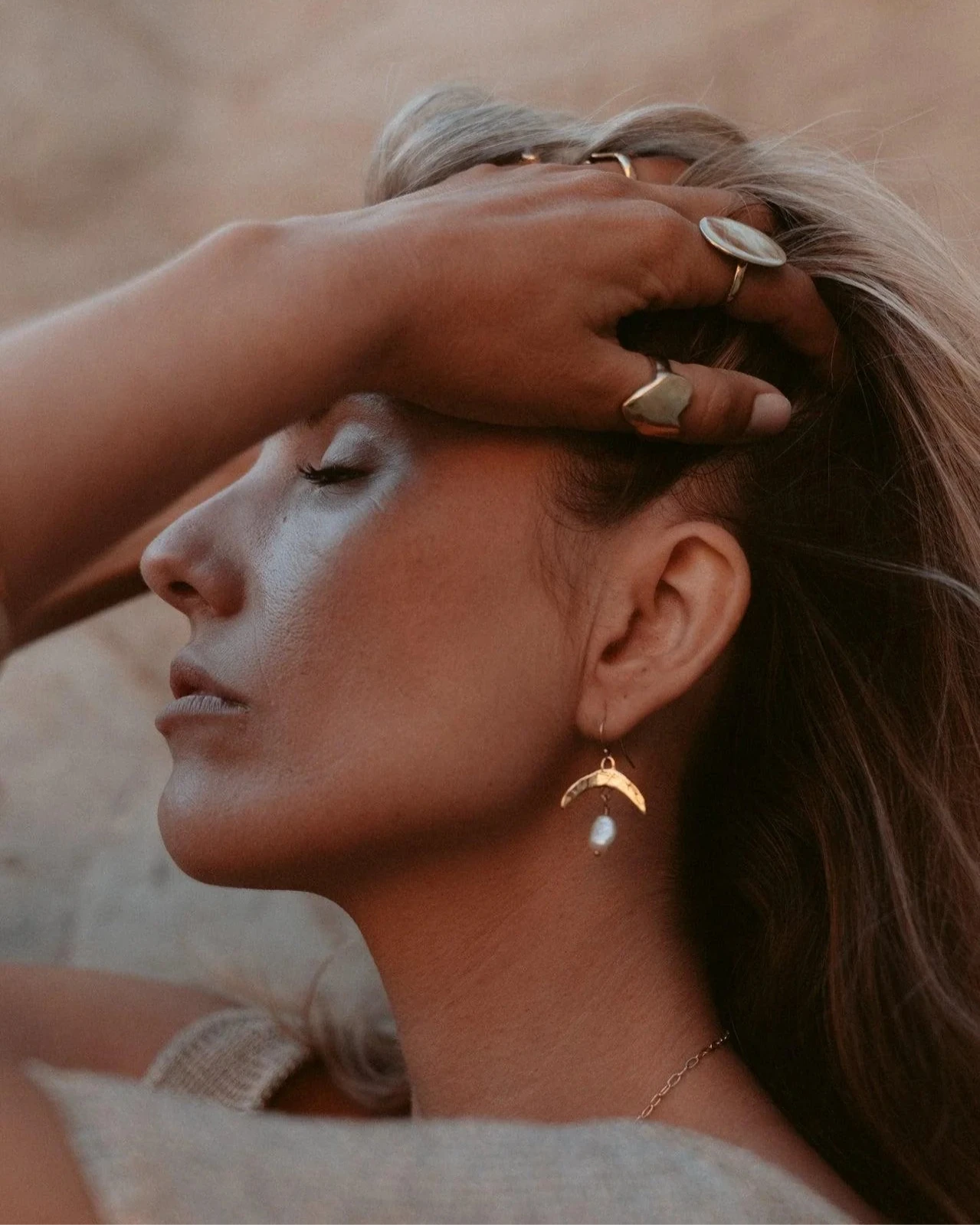 Cressida Gold Pearl Moon Earrings