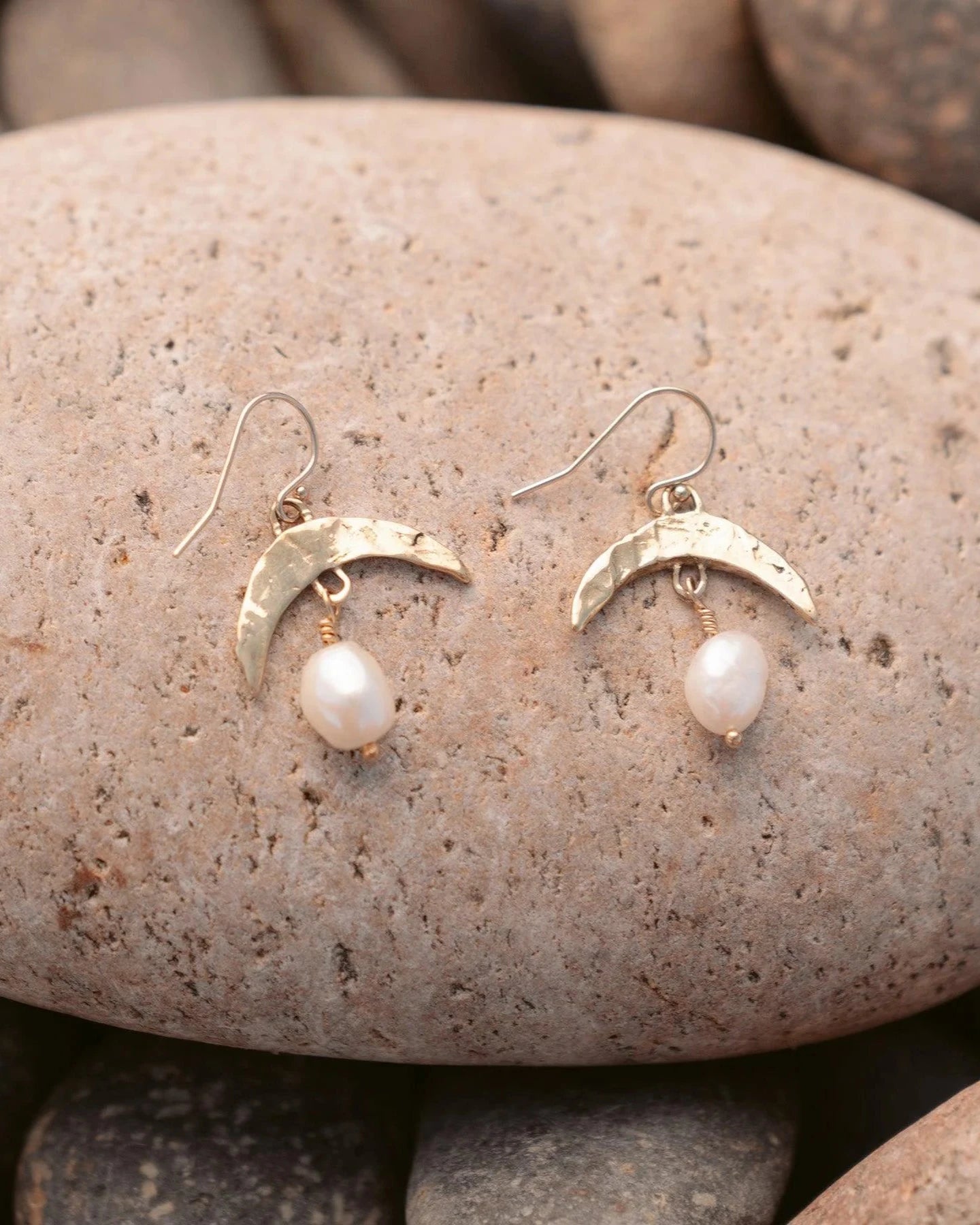 Cressida Gold Pearl Moon Earrings
