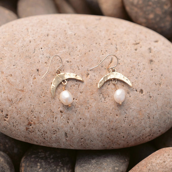Cressida Gold Pearl Moon Earrings