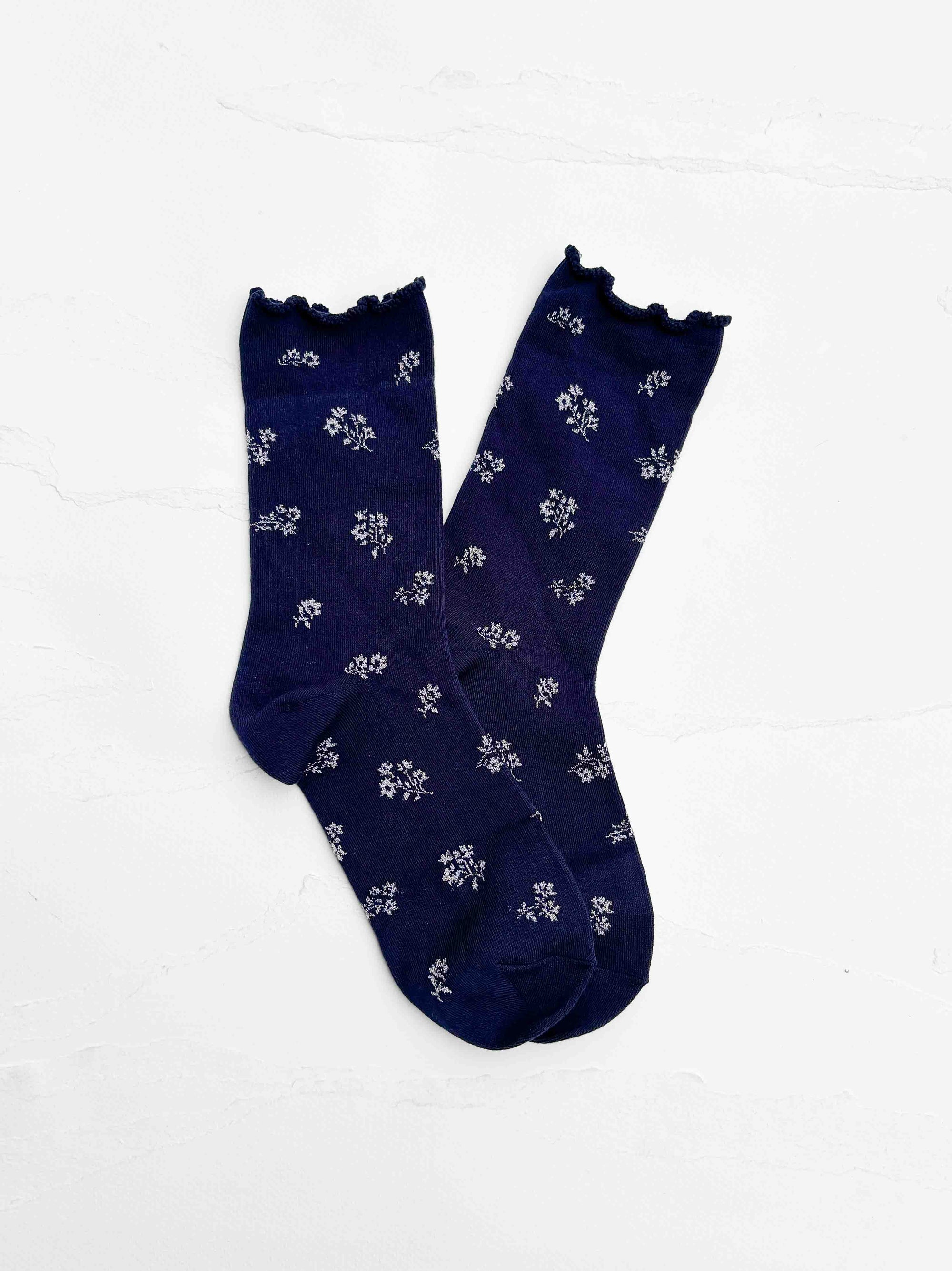 Vintage Tiny Floral Ruffle Cotton Blend Socks
