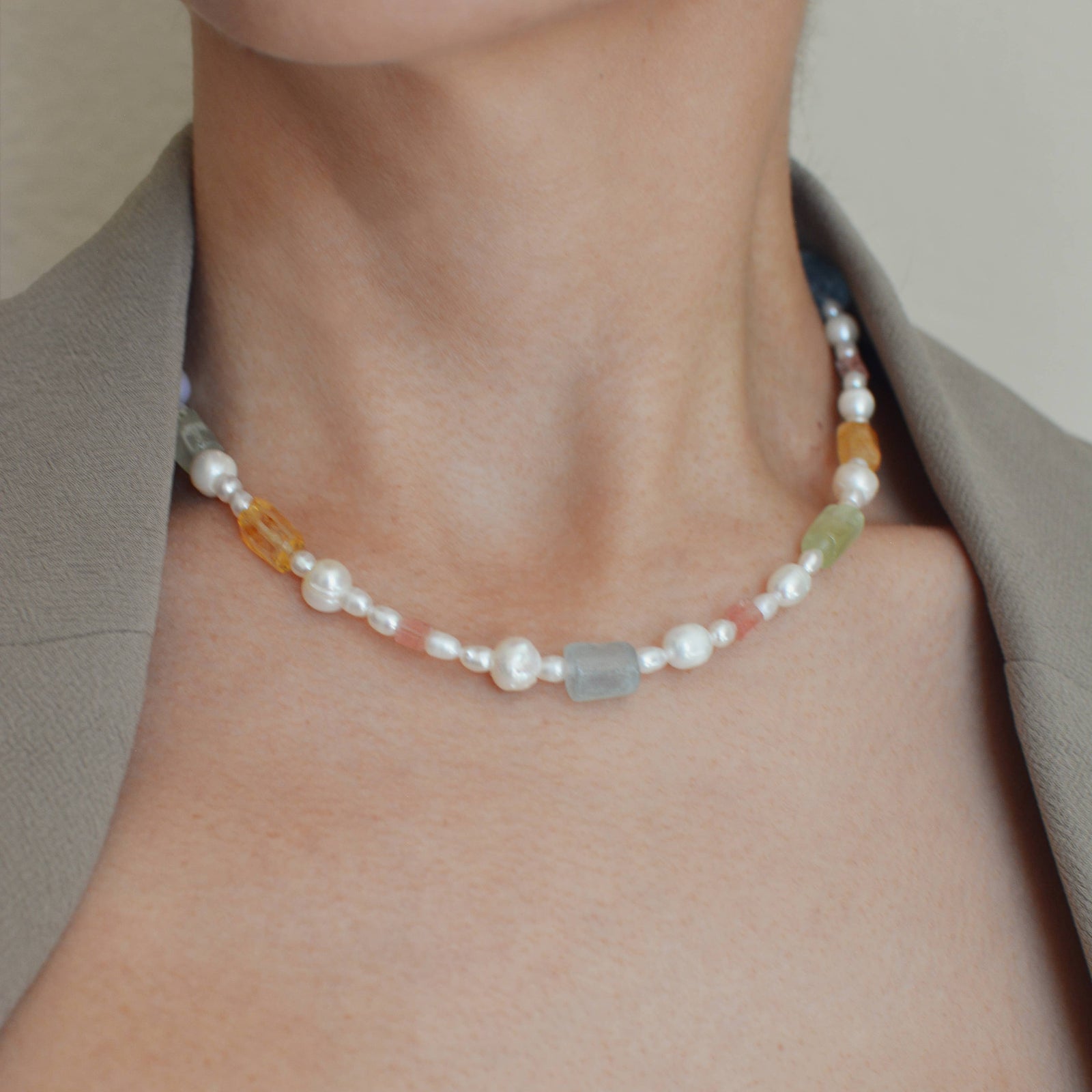 Raw Stone Pearl Necklace