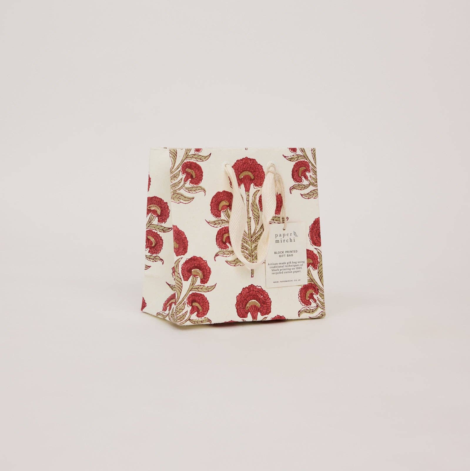 Block Printed Gift Bags (Small) - Winter Red