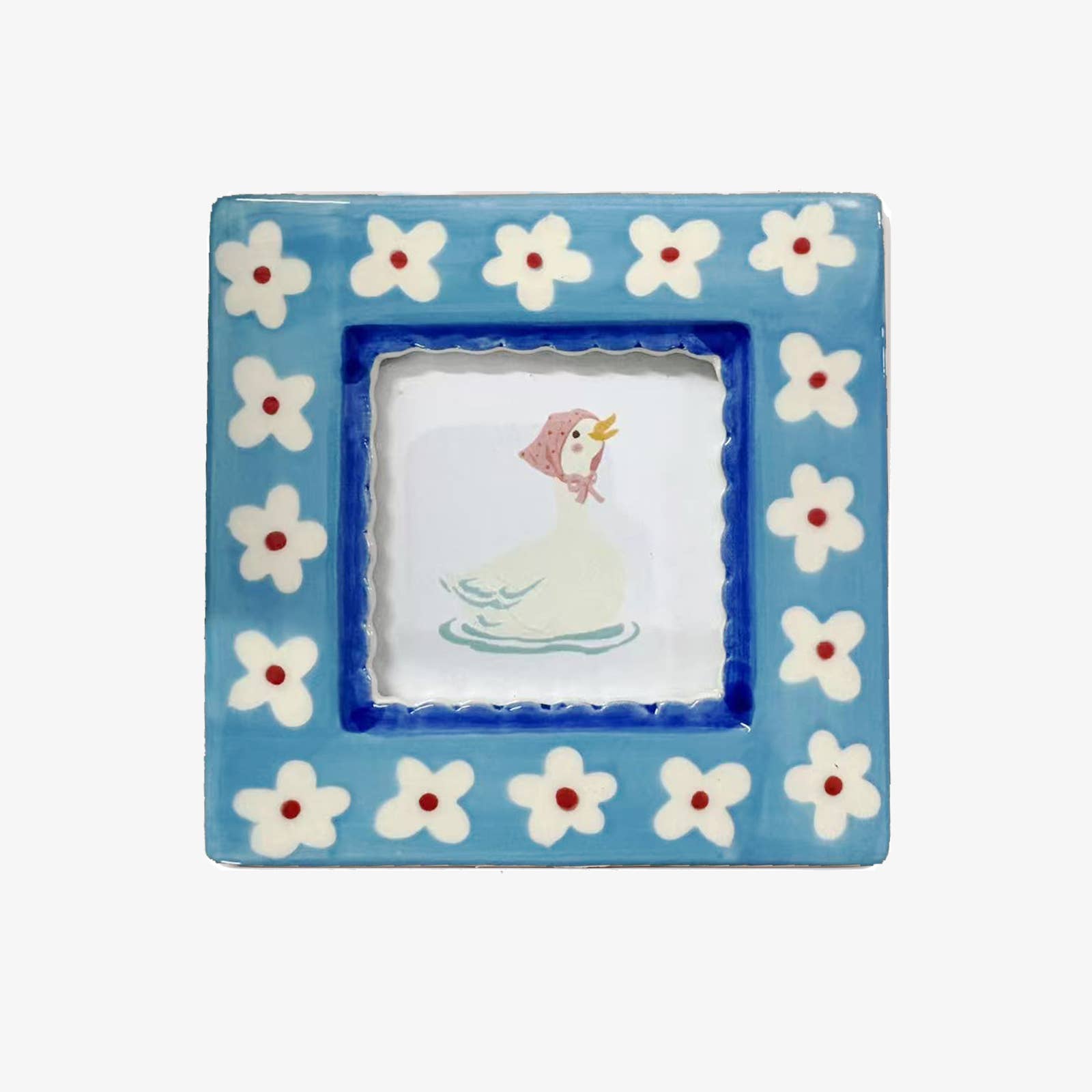 Hand-painted Ceramic Photo Frame, Blue Flowers
