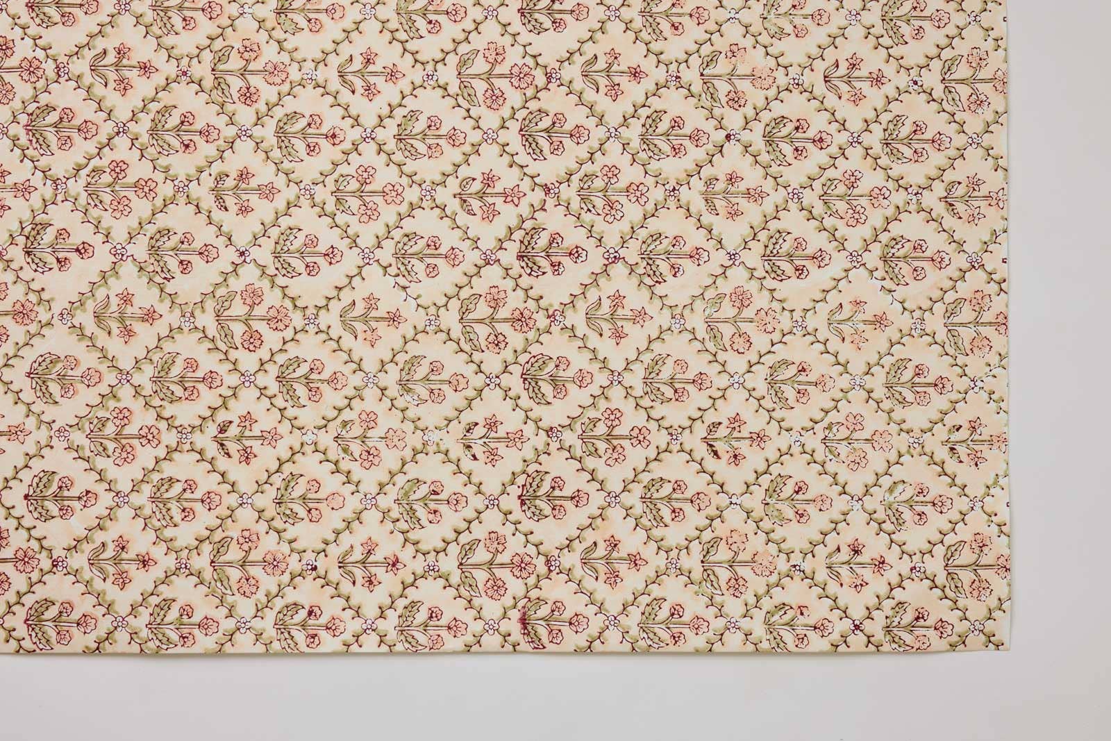Block Printed Wrapping Paper Sheets - BP Floral Lattice Terracotta