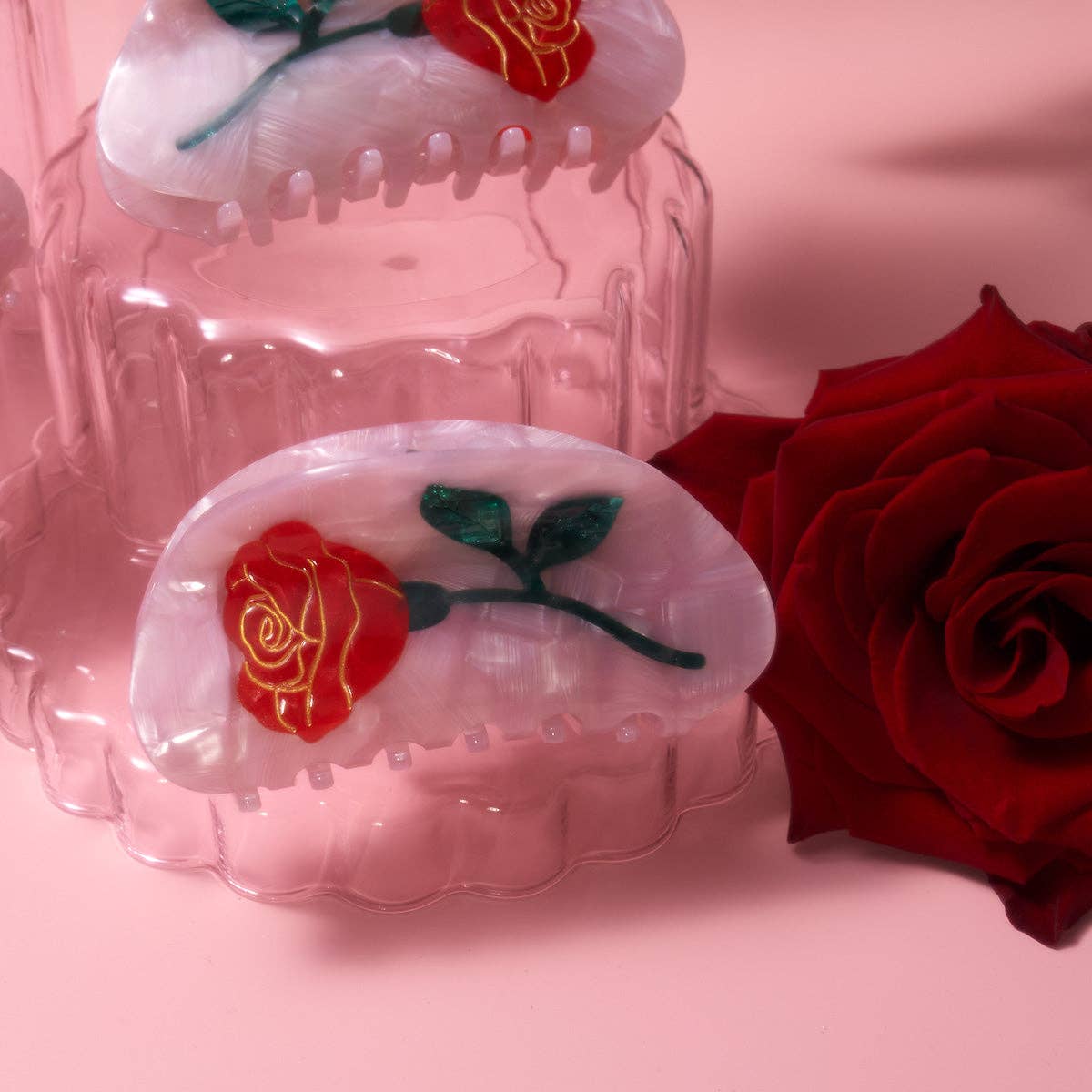 Belle Claw - Red and Pink Rose Flower Acetate Hair Clip