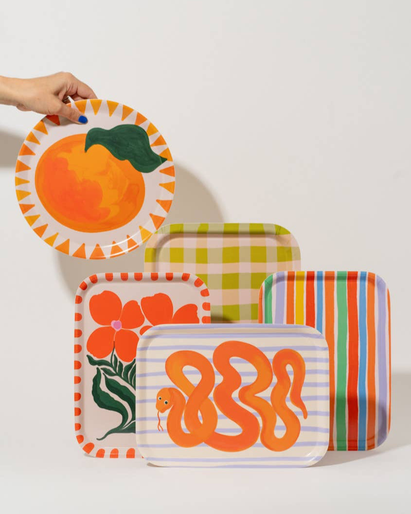Twisted Snake Striped Bent Birch Serving Tray