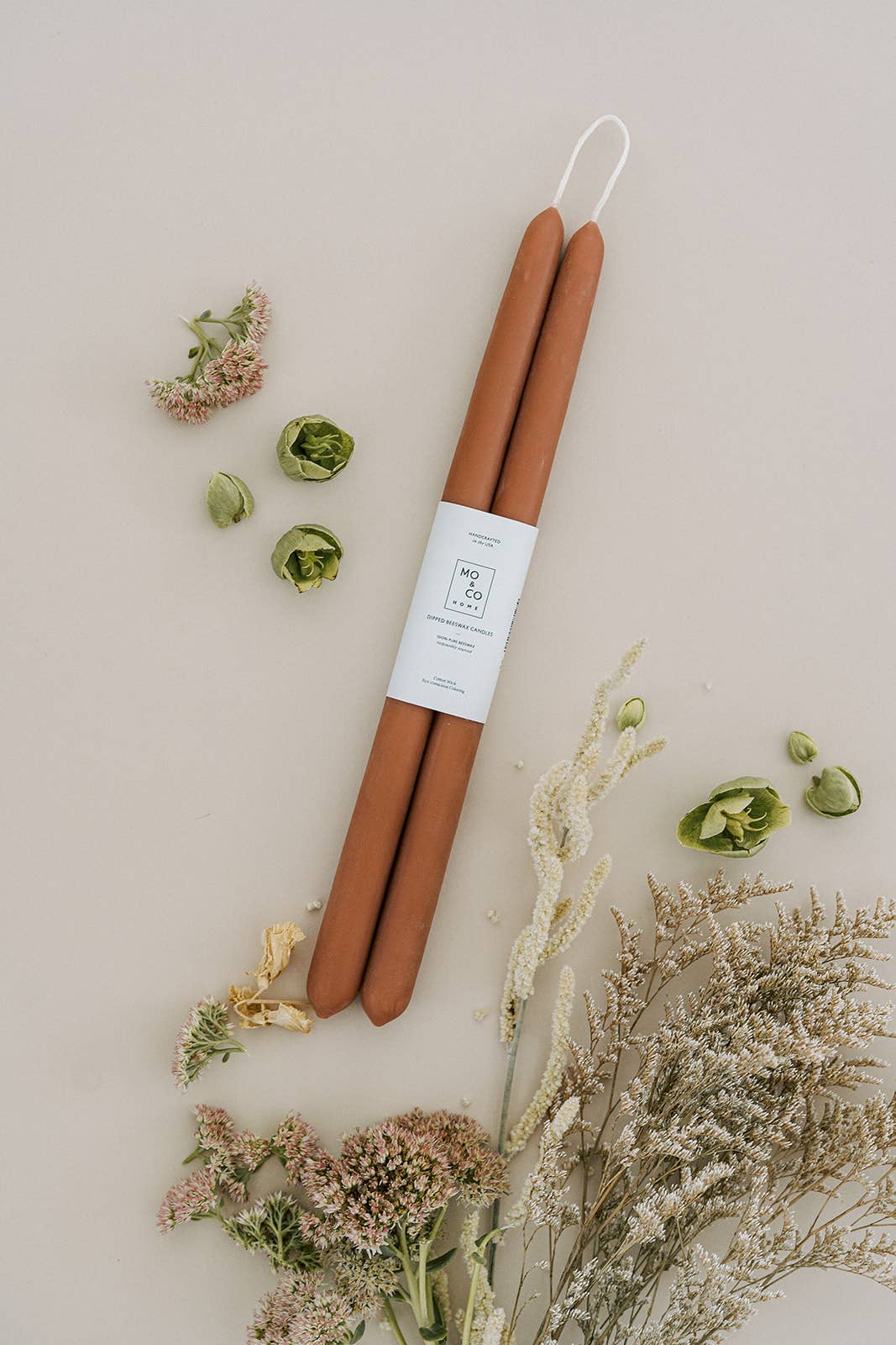 Terra Cotta | Dipped Beeswax Taper Candles | All Natural