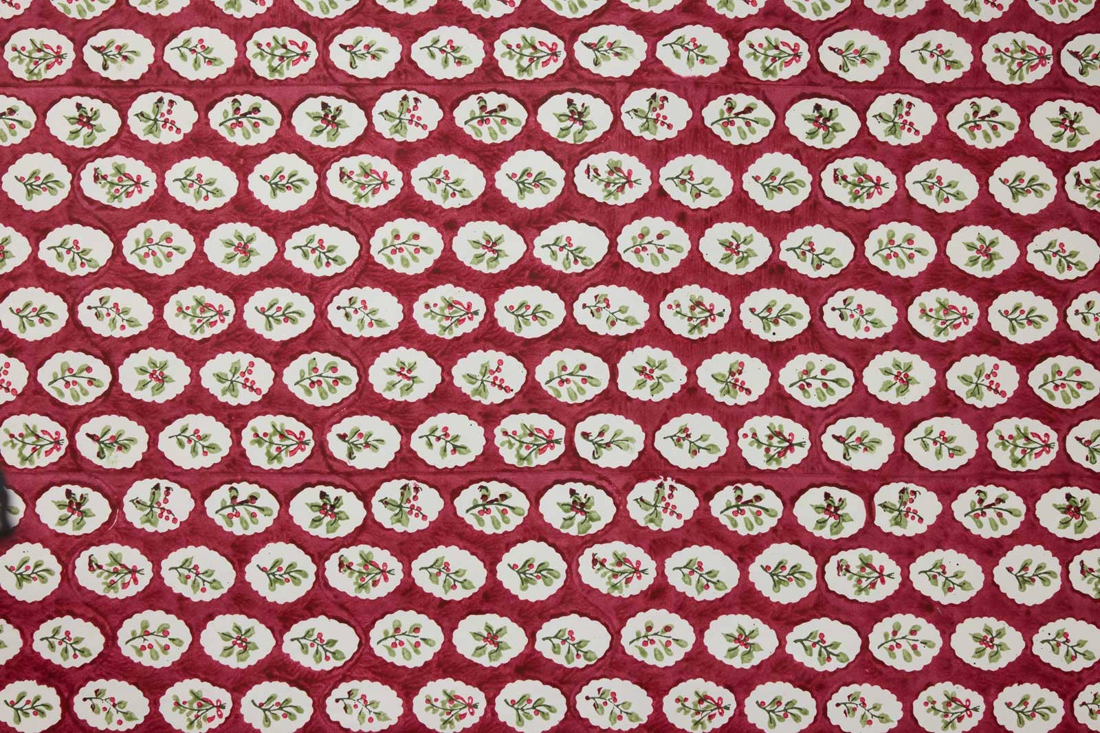 Block Printed Wrapping Paper Sheets - Scallop Tiles Christmas Pudding
