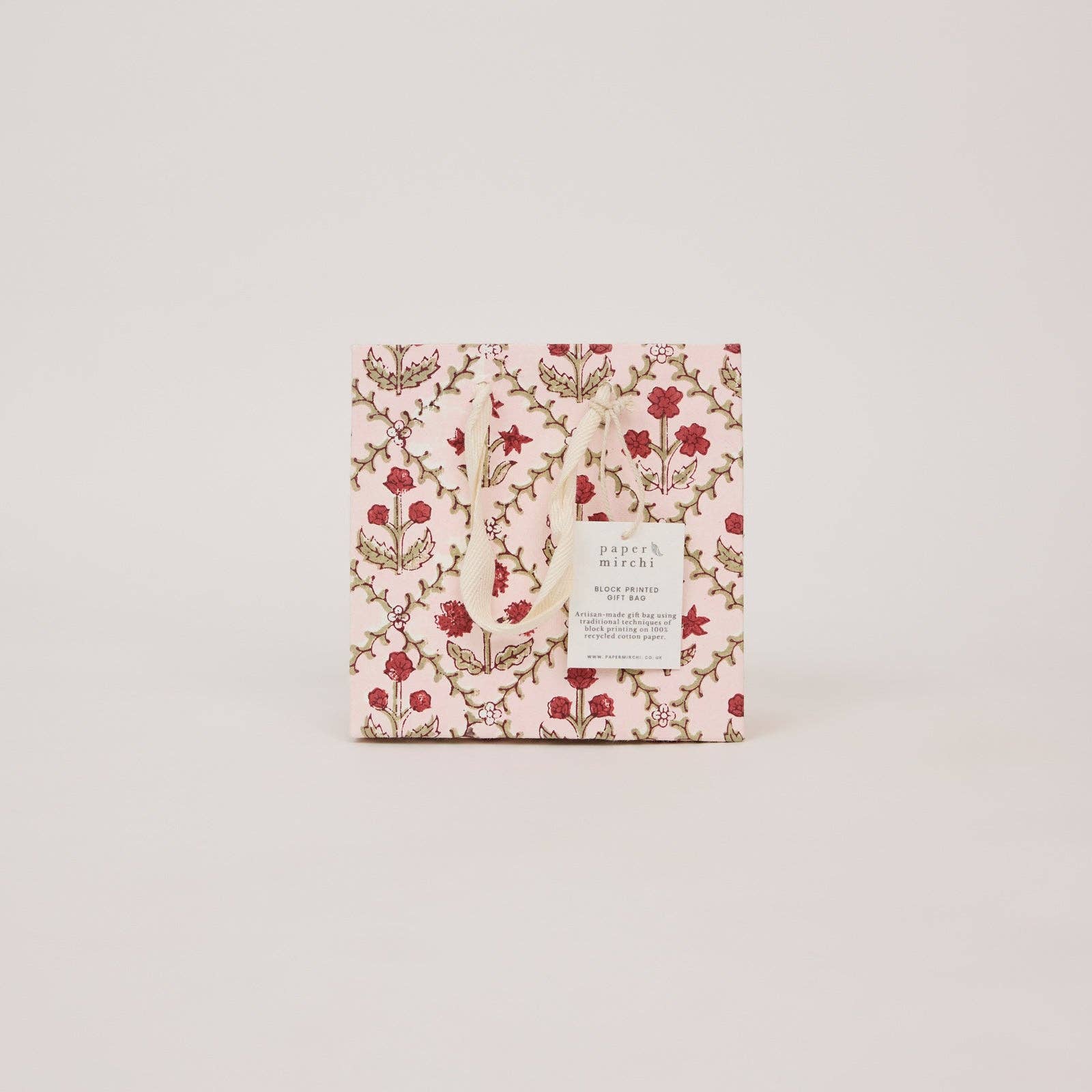 Block Printed Gift Bags (Small) - Winter Red