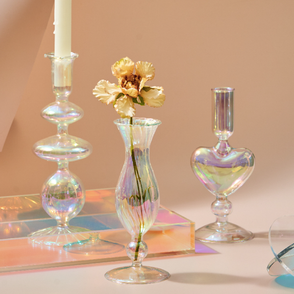 Rainbow Pearl Glass Candlestick Holder