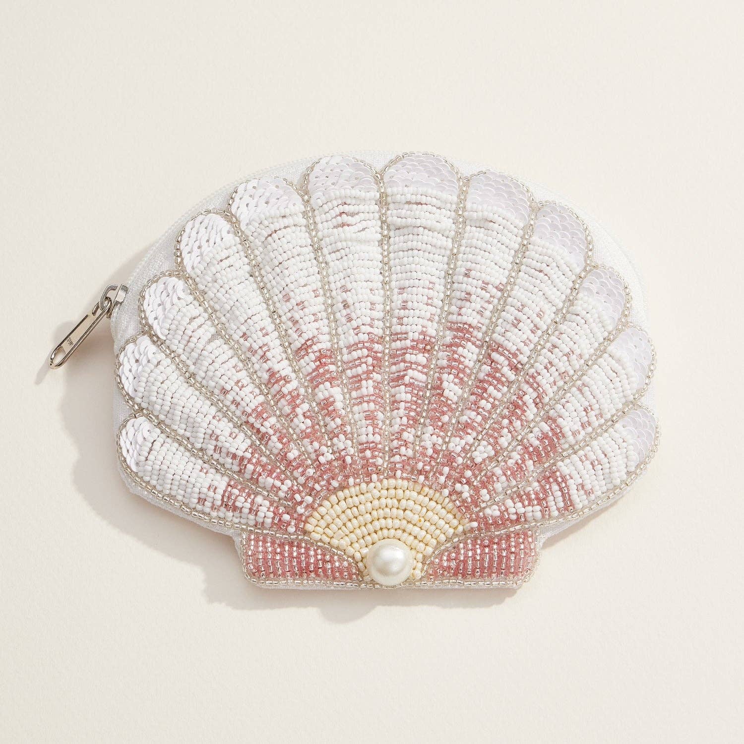 Seashell Beaded Coin Purse with Pearl Accent