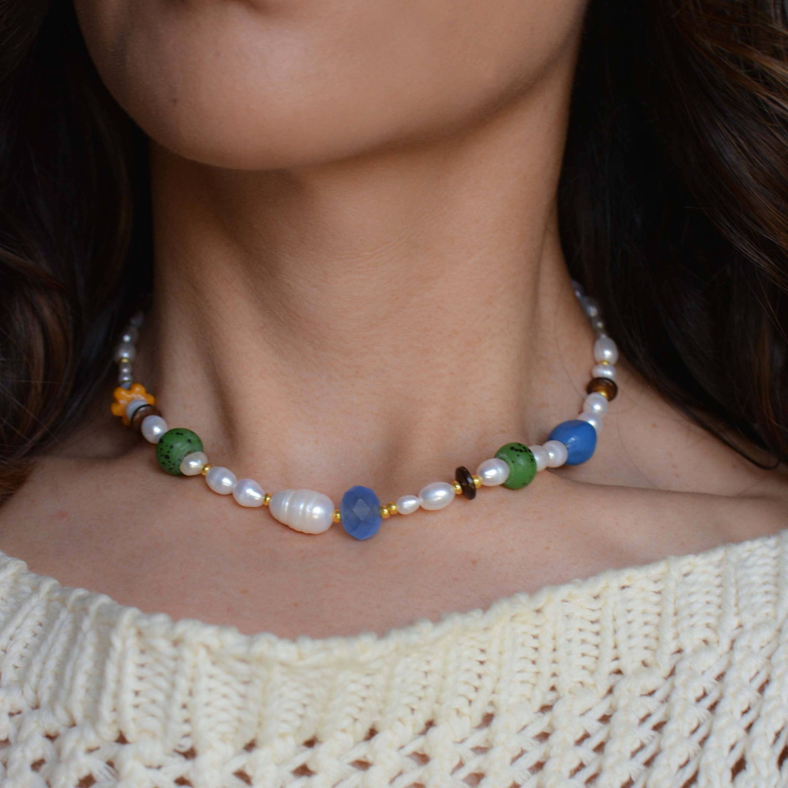 Blue Poppy Bead Necklace