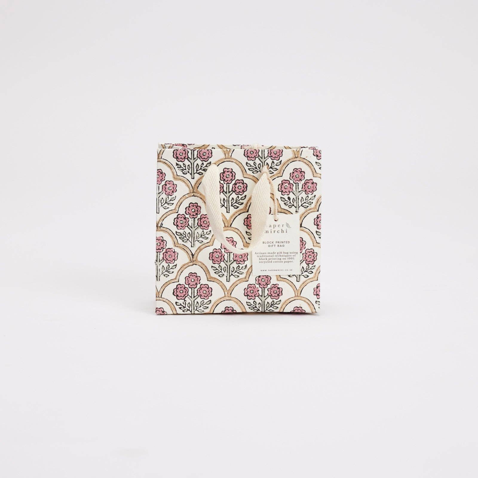 Hand Block Printed Gift Bags (Small) - Pink Earth